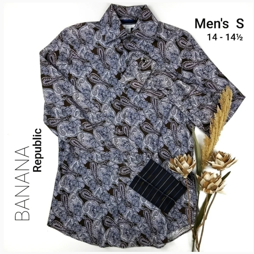 NEW Banana Republic Men's Cuffed Purple Brown Paisley Shirt S